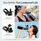 BUZIO Water Bottle with Straw Lid and Flex Cap, 32oz Modern Double Vacuum Stainless Steel Water Flask, Cold for 48 Hrs Hot for 24 Hrs Simple Thermo Canteen Mug, Indigo Black