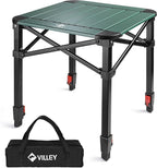 VILLEY Folding Camping Square Table with Carry Bag, Lightweight Aluminum Adjustable Square Table for Outdoor, Camping, Picnic, Backyards, BBQ (S)