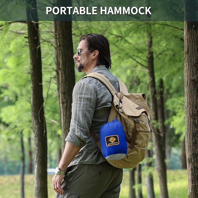 Camping Hammock with Net,Portable Lightweight Double Hammocks with Tree Straps and Solid D-Shape Carabiners,Parachute Nylon Hammock for Backpacking Beach Backyard Patio Hiking Blue&Grey