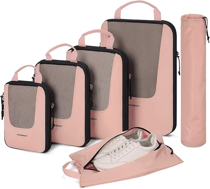 BAGSMART Compression Packing Cubes for Travel, 6 Set/5 Set/4 Set, Compression Suitcase Organizer Bags Set for Suitcases Travel Essentials, Lightweight Packing Organizers