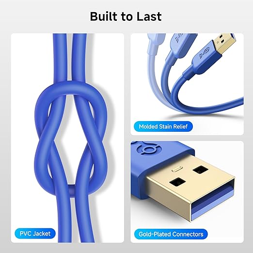 Cable Matters 5Gbps Long USB 3.0 Cable - 10ft, Male to Male USBA to USBA Cable, USB Cord, Blue