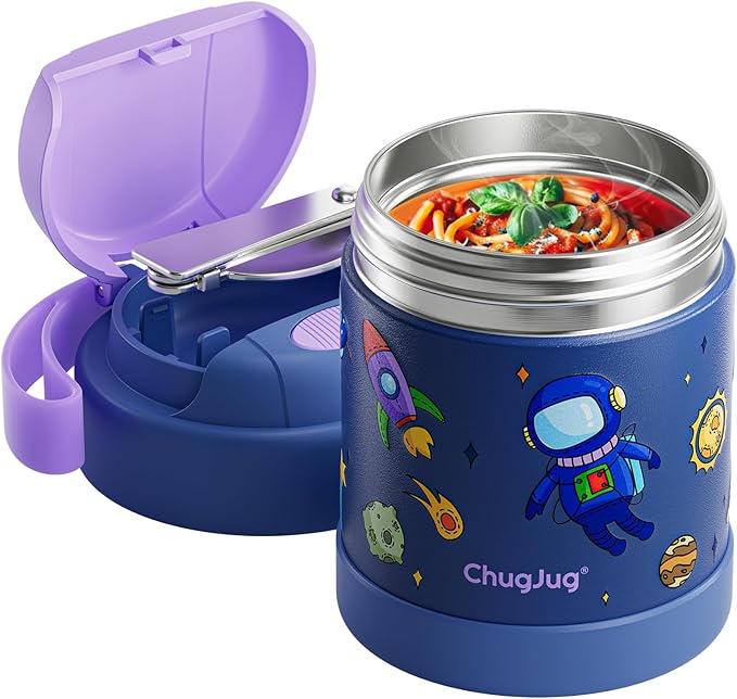 10 oz Soup Thermo for Hot Food Kids Insulated Food Jar with Spoon, Lunch Thermo Container, Width Mouth Vacuum Stainless Steel Food Thermo for School Travel, Leakproof, Easy to Open(Blue)