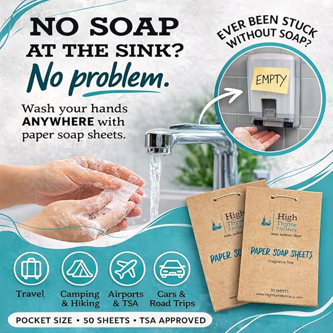 Travel Soap Sheets (300 Count, 6 Pack) – Portable Paper Soap for Travel, Camping, Hiking & Emergency Kits – Pocket Size Hand Soap Sheets, TSA Approved, Unscented
