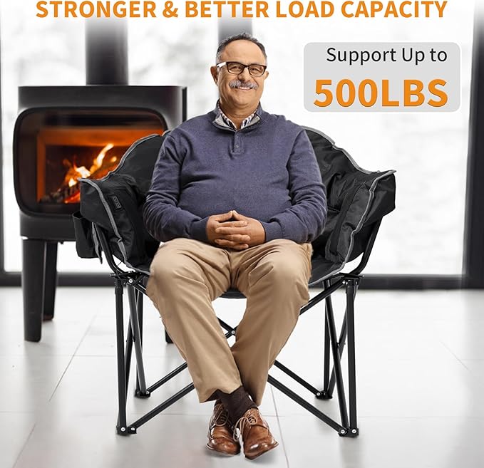 LILYPELLE Oversized Heated Camping Chair, Patio Lounge Chairs with 3 Heat Levels, Portable Folding Heated Chair Round Moon Saucer Folding Lawn Chair Outdoor Chair for Camping, Lounge Patio