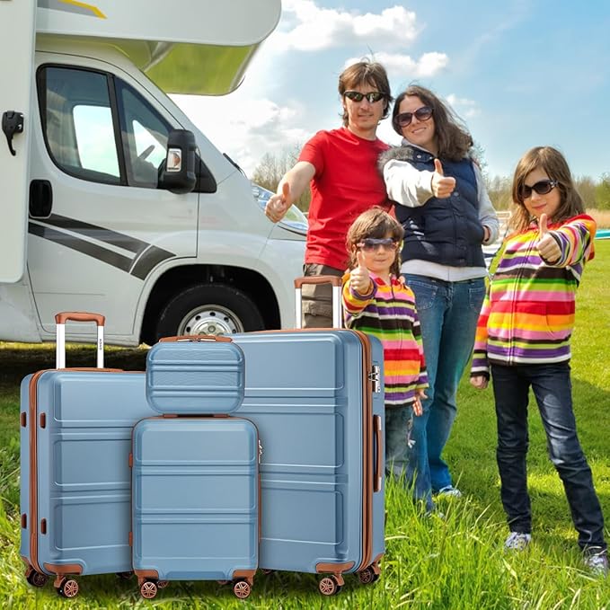 Kono 20'' Carry on Luggage Lightweight with Spinner Wheel TSA Lock Hardside Luggage Durable Small Carry on Suitcase Apricot Blue