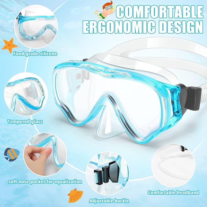 Snorkeling Set for Kids, Full Dry Snorkeling Mask Set for Adults, Anti-Fog Protection, Unisex,HD Panoramic View, Snorkeling Gear for Kids 4-14 Age