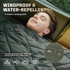 Camping Blanket - Packable, Ultra Warm and Lightweight with Snap Button Backpacking Quilt Water-Resistant, for Sleeping, Outdoors, Travel - Large/Olive Green