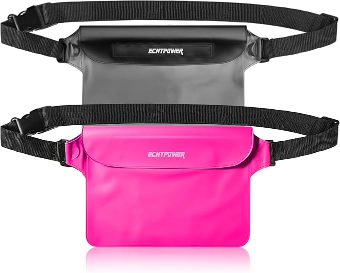 ECHTPower 2-Pack Waterproof Pouch Bag, Waterproof Fanny Pack, Waterproof Dry Bag with Adjustable Waist Strap for Beach Swimming Kayaking Floating Boating