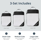 3 Set Compression Packing Cubes for Travel - Compressible, Lightweight, and Space-Saving Packing Cubes, Travel Essentials for Women, Black