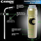 Cannon Sports 28oz Insulated Squeeze Water Bottle with Straw, Leak Proof Lids, 2 lids (Straw and Squeeze), Double Wall Insulation, Wide Mouth, BPA-Free (2 Pack) (Yellow)
