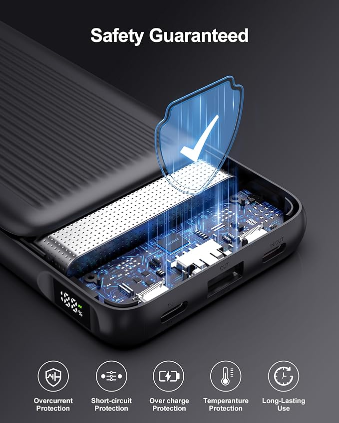 2-Pack 10000mAh Power Bank Fast Charging, 22.5W Compact USB C Portable Charger with 2 Outputs & 2 Inputs, LED Display Battery Pack Compatible with iPhone Samsung iPad Tablets, Black & White