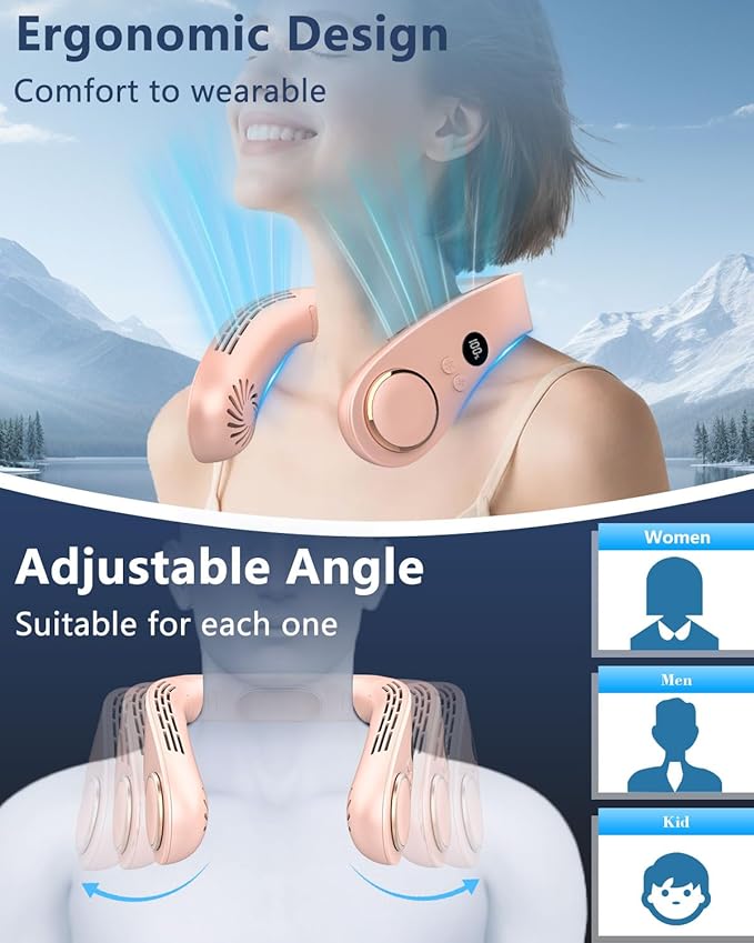 Personal Air Conditioner Neck Fan,Cordless Battery Operated Metal Cooling Plate AC,Tiny Cooler Fan Around Your Neck,Cordless Noiseless Long Life Breeze Quiet Fans Unit for Travel,Outdoor,Sports Pink