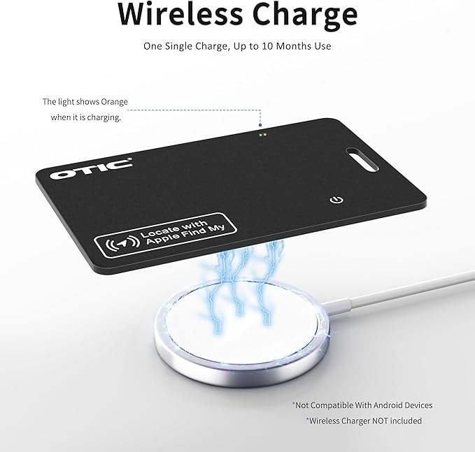OTIC Wallet Tracker Card, Ultra-Thin 1.7MM Rechargeable Finder, Works with Apple Find My (iOS Only), Item Locator for Luggage Tags, Passports, Phone, IP67 Waterproof, (4-Pack)