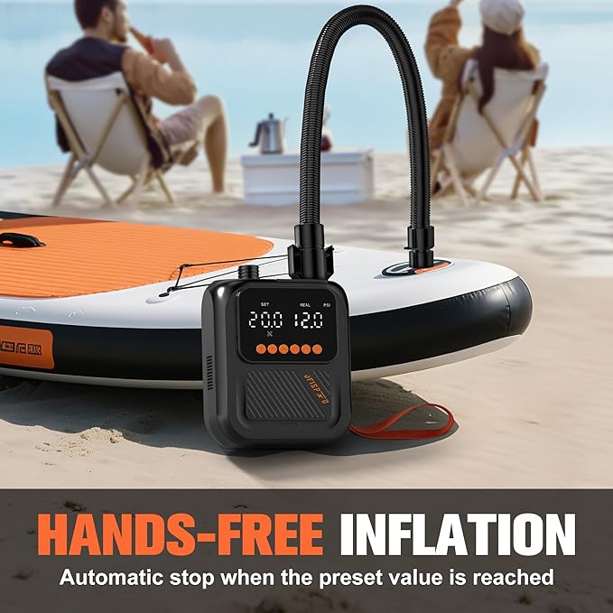 Paddle Board Pump, 20PSI High Pressure SUP Pump with Auto-Off, Dual Stage Inflation & Deflation for Stand Up Paddle Boards, Boat, Tent, Mattress
