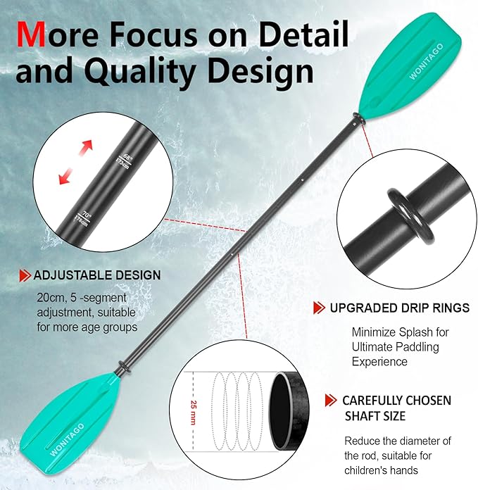 Kayak Paddles for Kid with Aluminum Shaft and PP Blade, Floating Kayaking Oars for Youth and Junior, Adjustable 163-183cm/64-72 Inches