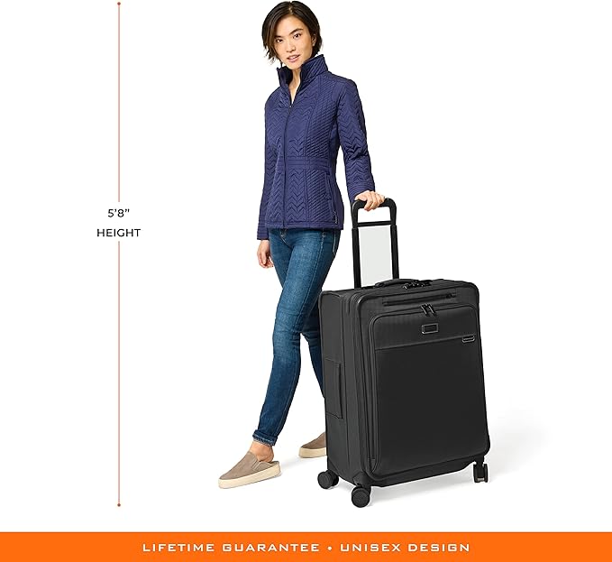 Briggs & Riley 26" Medium Expandable Spinner - Checked Luggage for Travel, Suitcases with Wheels, Softside Rolling Bag for Men & Women, Self-Repairing Zipper - Baseline Collection, Black