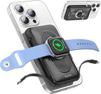 BLAVOR for Magsafe Portable Charger with Built-in Cables, USB C 20W Fast Charging, 10000mAh Magnetic Wireless Power Bank, Battery Pack with Stand for iPhone 16/15/14/13/12, Powerbank for Apple Watch