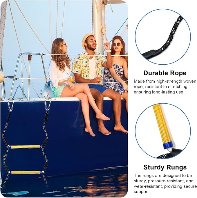 Heavy Duty 5-Step Boat Rope Ladder – 400lbs Capacity, Extra-Long Design for Easy Boarding. Perfect for Inflatable Boats, Fishing Boats, Kayaks, Motorboats, and Canoes. Ideal for Safe Marine Use
