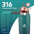 32oz Water Bottle with Removable Straw and Spout Lid Two Ways to Drink, 18/10 Stainless Steel Insulated Water Bottle, BPA-Free, Leak Proof, Double wall, for Sports, Gym