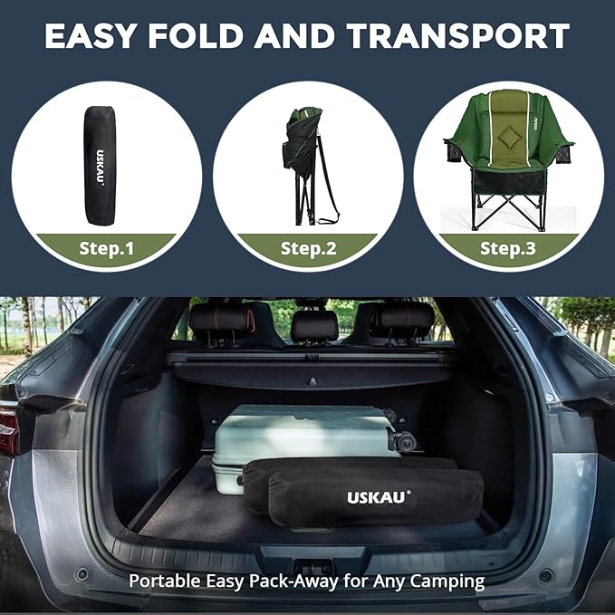 Oversized Camping Chair for Large Adults Heavy Duty 400 lbs Capacity, Comfortable Padded Folding Lawn Chair with Back & Headrest Support and Cup Holder, Portable Outdoor Chair with Carry Bag