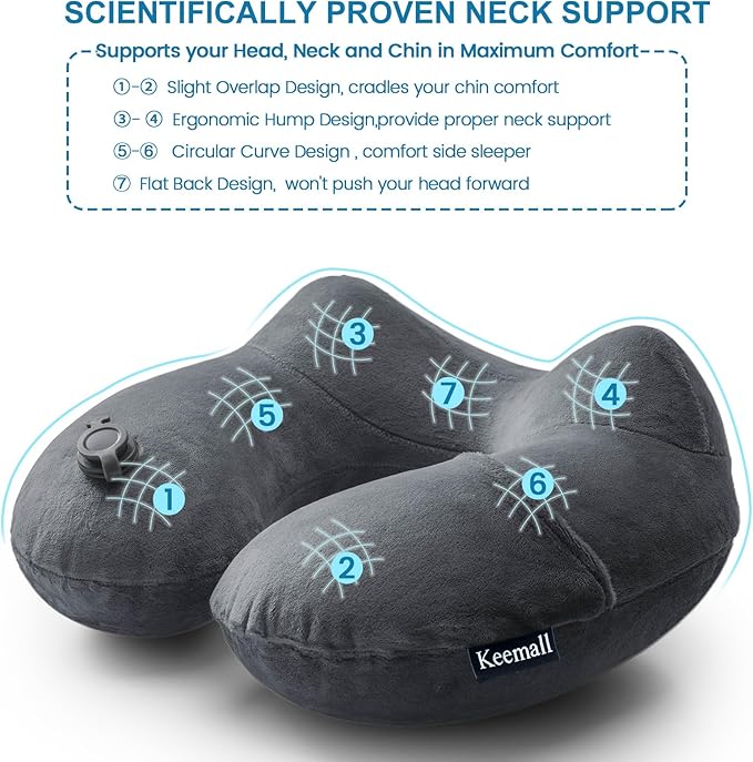 Inflatable Travel Pillows for Airplanes, Easy Blow Up Inflatable Travel Neck Pillows for Air Travel Sleeping Long Flight, Comfort Travel Air Pillows for Car Train Office Nap Camping