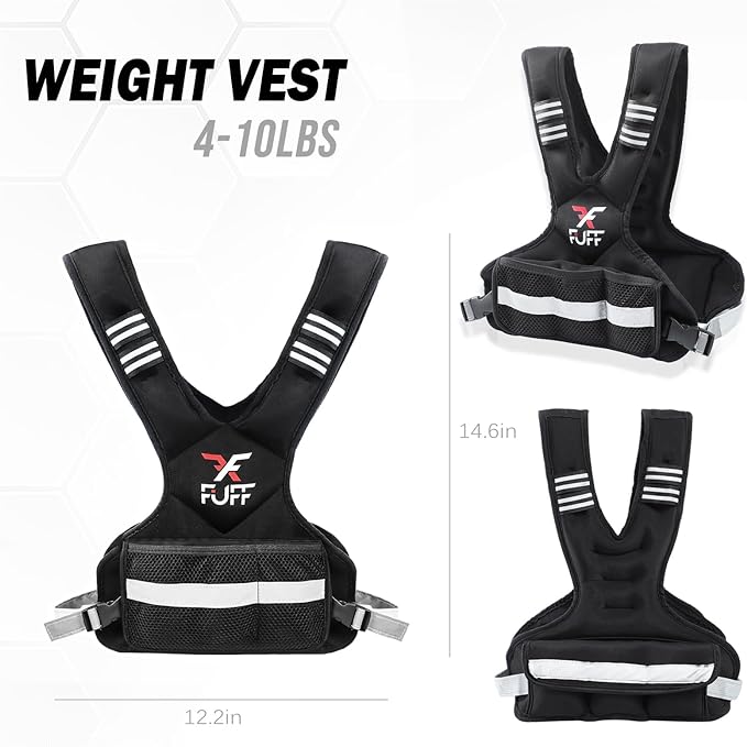 FUFF weighted vest woman 4–10 lb/11–20 lb/20–32 lb Unisex with 6 Weight Bags, Reflective Adjustable Weighted Vest for Walking, Exercise and Strength Training