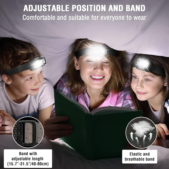 EverBrite Rechargeable Headlamp, LED Bright Motion Sensor Head Lamp Flashlight with 9 Modes, Adjustable Headlight for Adults with White Red Light, Water Resistant, Black, for Hiking, Running, Camping