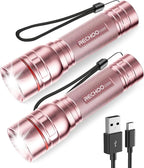 Rechargeable Flashlights High Lumens, G1000 Super Bright Flash Light 2 Pack, Small Zoomable LED Flashlight with 3 Lighting Modes, Portable Flashlights for Camping Essentials, Gift for Women (Pink)