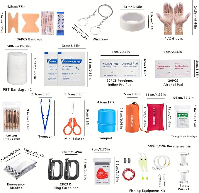 Survival Kit, 252Pcs Survival Gear First Aid Kit with Molle System Compatible Bag and Emergency Tent, Emergency Kit for Earthquake, Outdoor Adventure, Hiking, Hunting, Gifts for Men Women (Black)