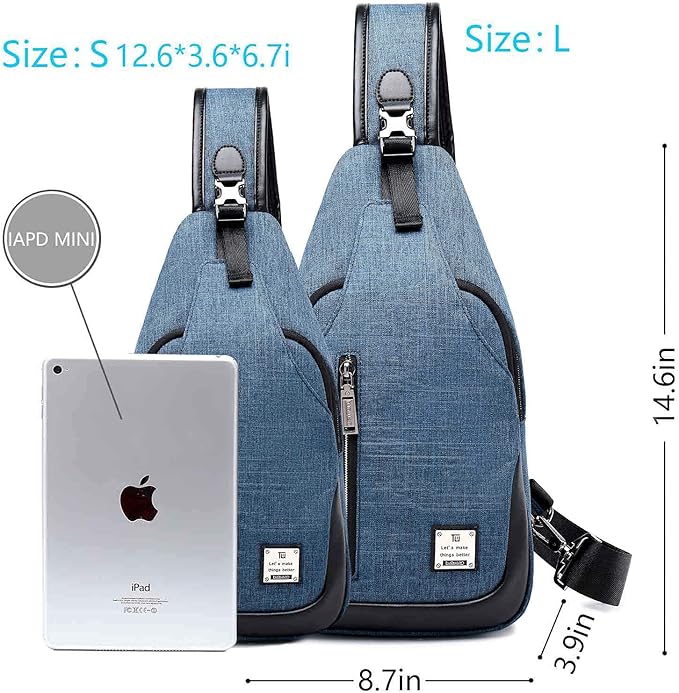 Small Sling Bag Crossbody Backpack Over the Shoulder Bag for Men Women Travel Outdoors, Lightweight Chest Pack (Small, Blue)