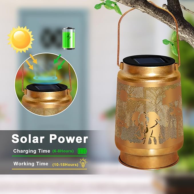 Solar Lantern Outdoor Waterproof Elephant Garden Decor Christmas Gifts for Women Mom Grandma Hanging Solar Lights Metal Decor for Outside,Backyard,Patio