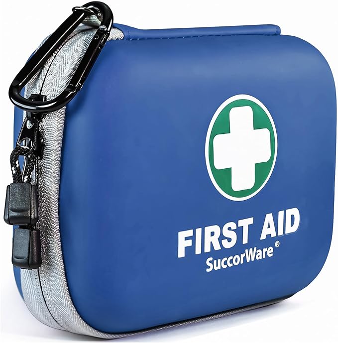 150 Pieces Mini First Aid Kit - Small Medical Kit with Hard Shell - Emergency First Aid Kit for Car, Travel, Home, Outdoor, Office, Camping, Hiking (Blue)