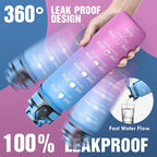OLDLEY Water Bottle, 32oz Motivational Sports Water Bottle with Time Marker - Times to Drink - Tritan, BPA Free, Wide Mouth Leakproof, Blue Amethyst (1 Bottle)