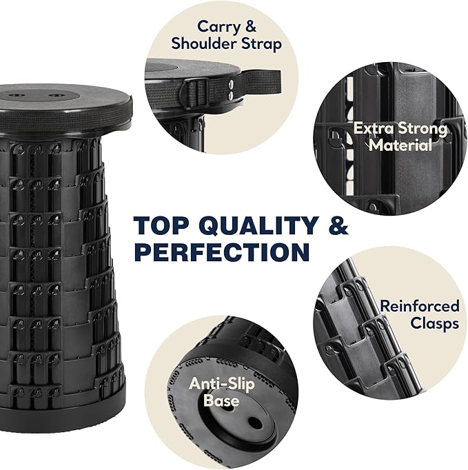 Upgraded Collapsible Stool 2-Pack, 620lbs Max Weight, Lightweight Yet Sturdy, Portable Retractable Foldable Telescoping Camping Stool for Adults Outdoor Fishing Hiking Travel BBQ