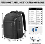 Travel Backpack, 40L Business Laptop Backpack with 17.3 Inch Laptop Compartment, Lightweight Daypack for Flight, Durable Water Resistant Bookbag, Hiking, Work Backpack for men, Black