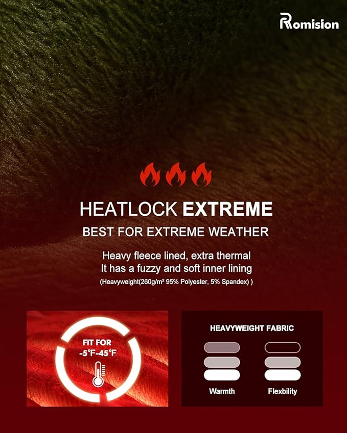 romision Thermal Underwear for Men Long Johns Fleece Lined Hunting Gear Bottom Top Set Base Layer for Cold Weather Gift