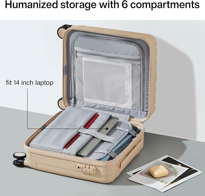 Hanke 16 Inch Underseat Carry on Suitcases with Wheels,Lightweight Hard Shell Carry on Luggage for Weekender, Travel Approved Small Suitcase,Travel Luggage for Womem Men,Cuba Sand pink.