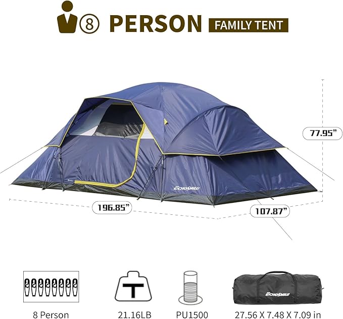 EchoSmile 10/12 Person Camping Tent Waterproof Windproof Tent with Rainfly Easy Set up for Outdoor Family Camping, Party