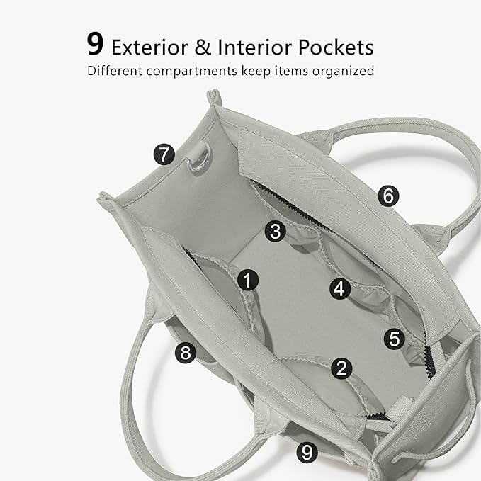 TOPDesign Heavy-Duty Canvas Tote Bag for Women, Adjustable Crossbody/Shoulder Handbag with 9 Pockets, Everything Tote