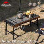 Naturehike IGT Camping Table, Fold up Lightweight, Aluminum Alloy+Wood, 4-6 Person Portable Table with Carry Bag for Outdoor, Folding Square Table, Picnic Backyards BBQ Camp Kitchen