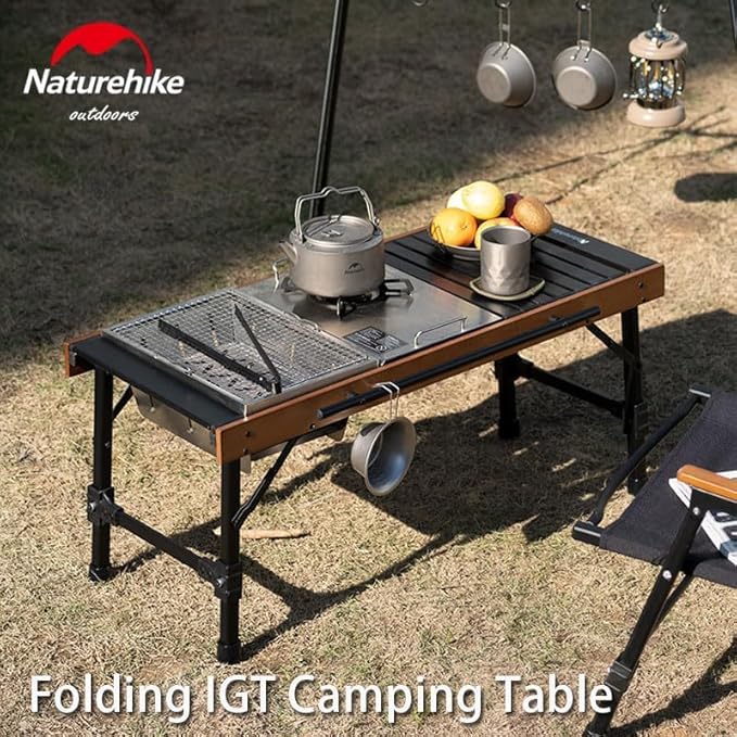 Naturehike IGT Camping Table, Fold up Lightweight, Aluminum Alloy+Wood, 4-6 Person Portable Table with Carry Bag for Outdoor, Folding Square Table, Picnic Backyards BBQ Camp Kitchen