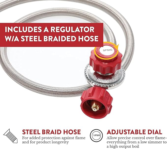 Gas One Propane Double Burner Two Burner Camp Stove Outdoor High Pressure Propane 2 Burner Adjustable PSI Regulator and 4ft Steel Braided Hose With Removable Legs