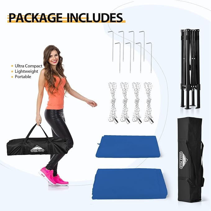 EAGLE PEAK Flex Ultra Compact 4x4 Pop-up Canopy, Sun Shelter, Changing Room, Portable Privacy Canopy Cabana for Pool, Fashion Photoshoots, or Camping, Blue