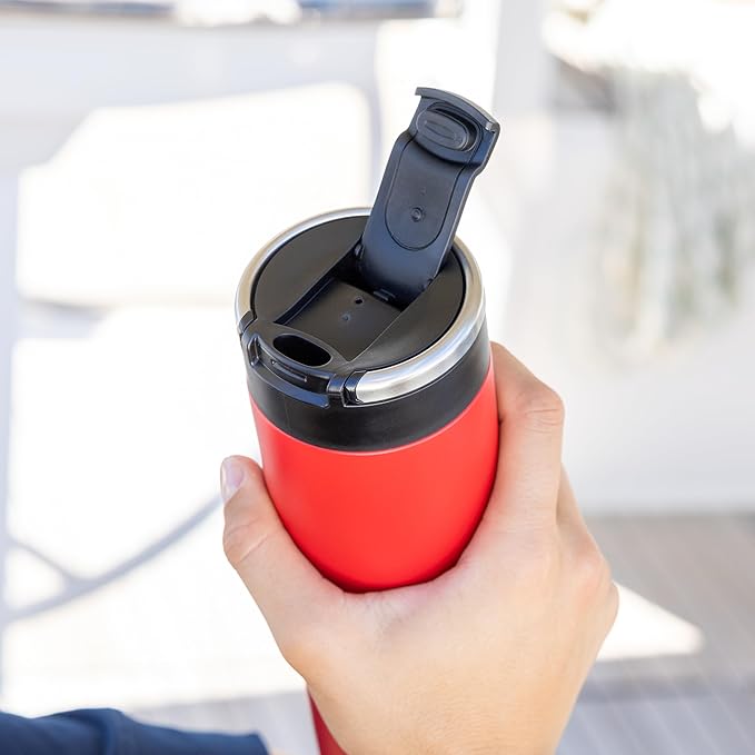 Maxi Stainless Steel Water Bottle 26oz - Double wall vacuum insulated | Integrated carry handle | leak proof flip top lid | Lightweight & stylish - Red