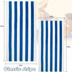 Exclusivo Mezcla 2 Pack Cotton Large 30x60 Inches Cabana Stripe Beach Towels, Super Absorbent Soft Plush Pool Towel Bath Towel (Ocean Blue)