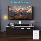 FiiMan 6 Outlet Wall Adapter, UL Listed 3-Prong Grounded Outlet to The Side, Wall Plug Side Access Adapter, 6 Way Outlet Extender Tap, White (2)