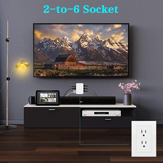 6 Outlet Wall Adapter, UL Listed 3-Prong Grounded Outlet to The Side, Wall Plug Side Access Adapter, 6 Way Outlet Extender Tap, White (1)