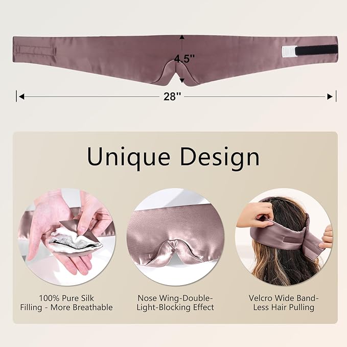 ZIMASILK 100% 22 Momme Mulberry Silk Sleep Mask - Full Silk Filled, Ultra-Soft & Breathable, Face-Hugging Blackout Eye Cover for Sleeping (Gray Purple)