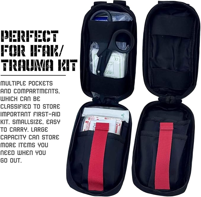 Ifak Med Trauma Kit, Black Molle Tactical Emergency First Aid Kit,Military Survival Molle EMT Medical Kit Refill Supplies Fot Duty Belt