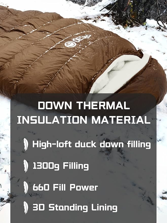 0 Degree Sleeping Bag for Adults 650 Fill Power Down Sleeping Bag for Cold Weather -20F / -8F / 0F / 10F Large Lightweight